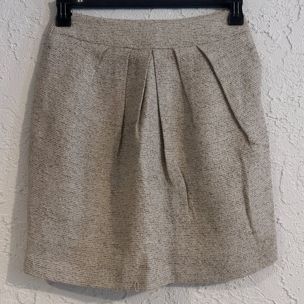 FRAGILE Japan Tweed Skirt Beige Metallic Thread Size 36 XS